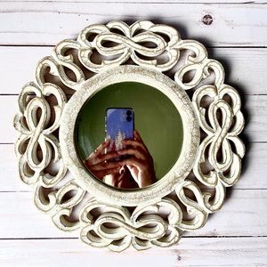Wooden Whitewash Scroll Wall Hung Mirror